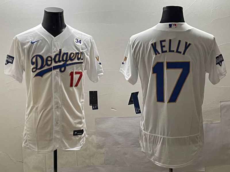 Men Los Angeles Dodgers #17 Kelly White Gold Elite 2025 Nike MLB Jersey style 6